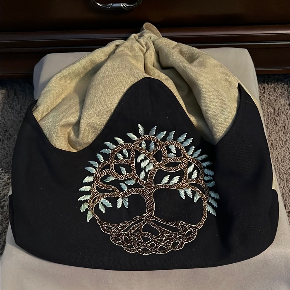 EARTHBOUND Tree of Life - Black and Green Backpack with Elegant Embroidery